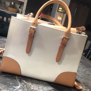 { SOLD! } Dooney and Bourke Janine satchel.Winter white/tan patent leather.